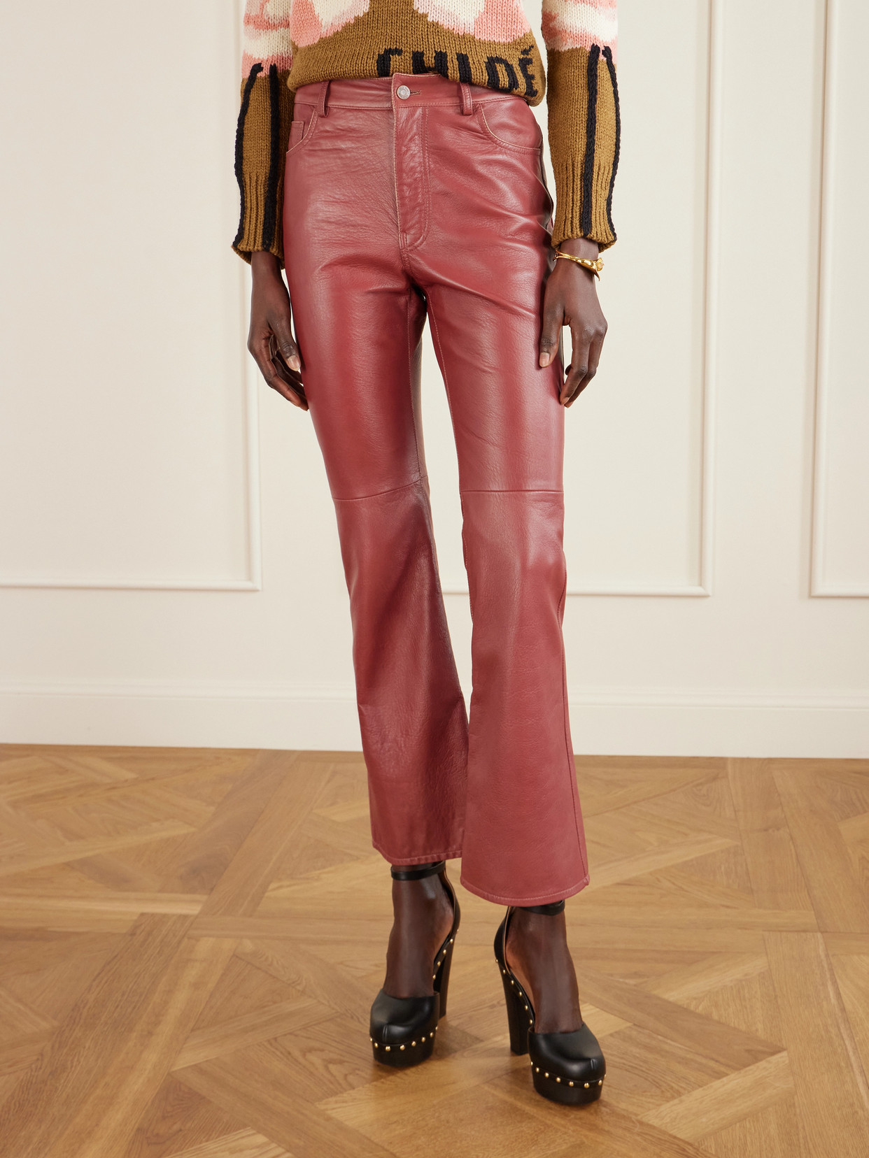 Chloé Leather Flared Pants In Red