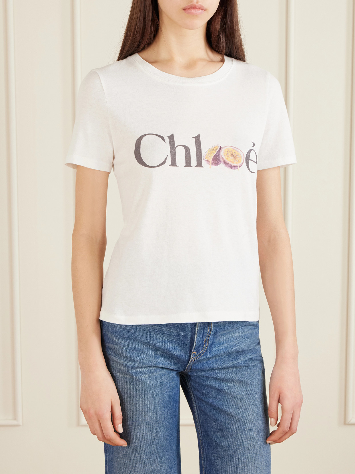Chloé Printed Organic Cotton-jersey T-shirt In White