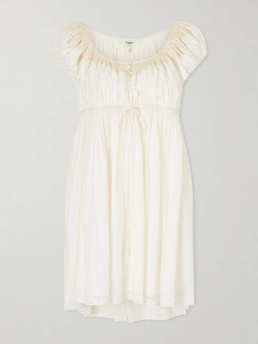 Chloé Lace-trimmed Silk-crepon Mini Dress