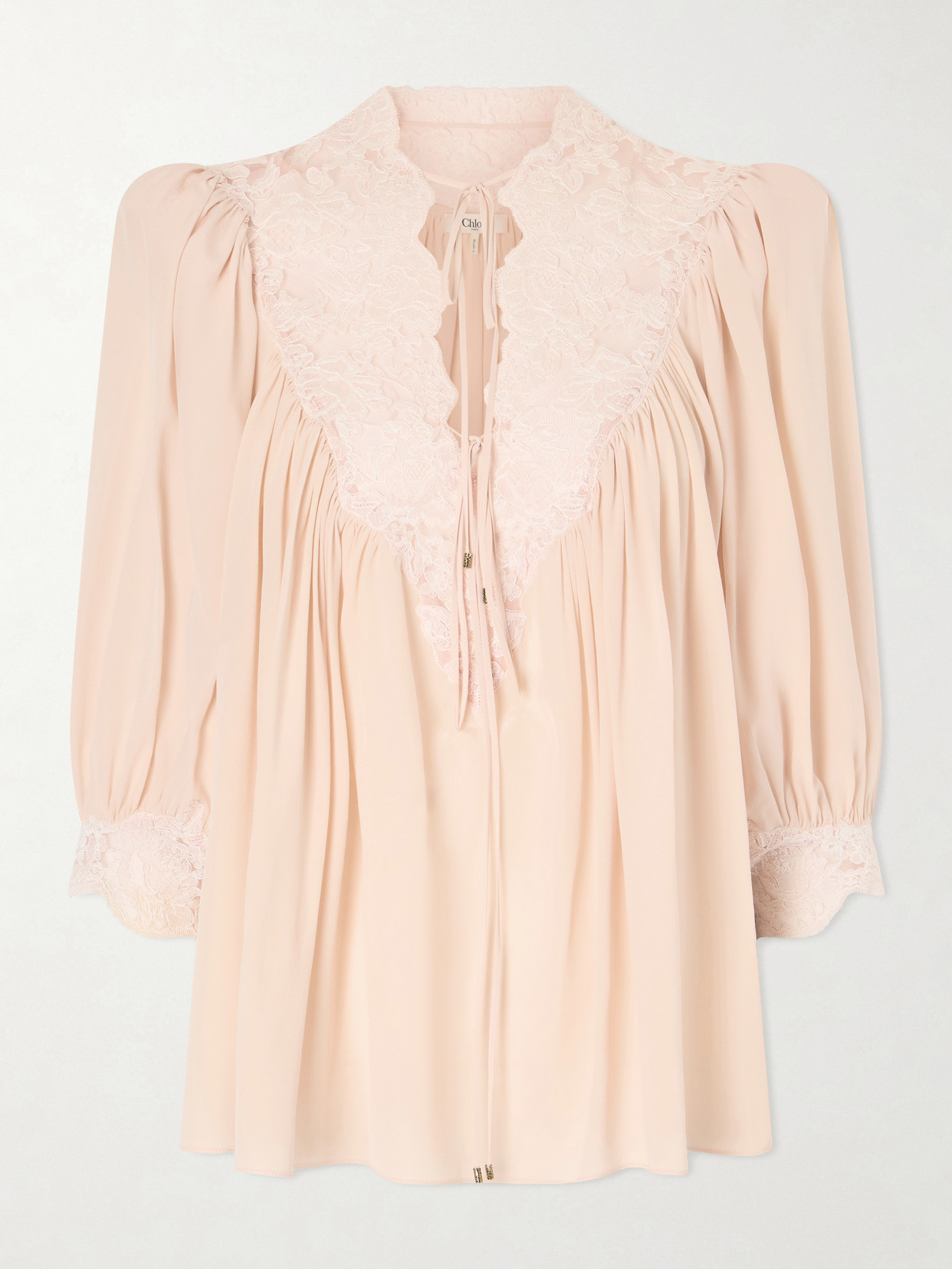 Chloé Lace-trimmed Organic Silk Crepe De Chine Blouse In Pink