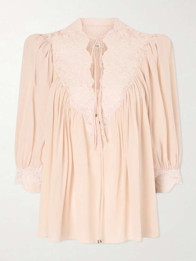 Chloé Lace-trimmed Organic Silk Crepe De Chine Blouse