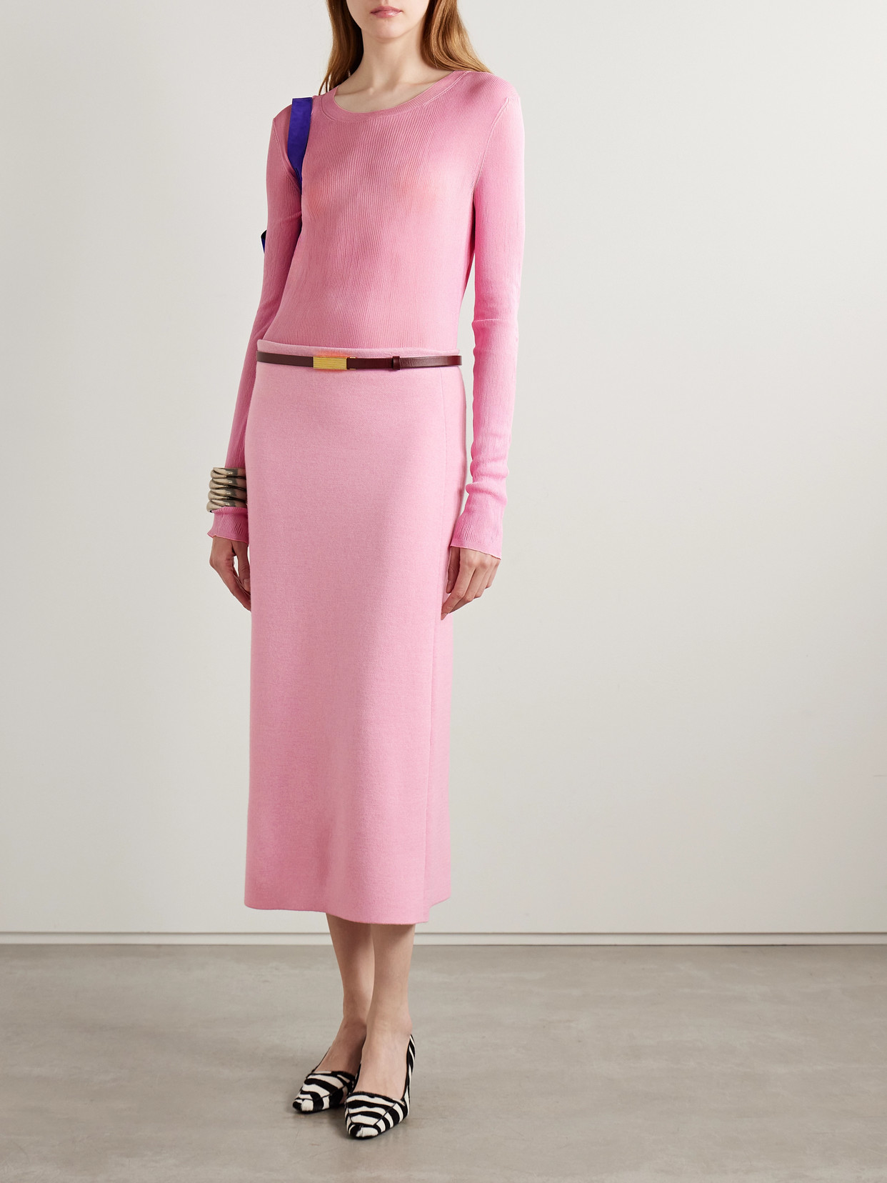 Khaite Patri Wool-blend Midi Skirt In Pink