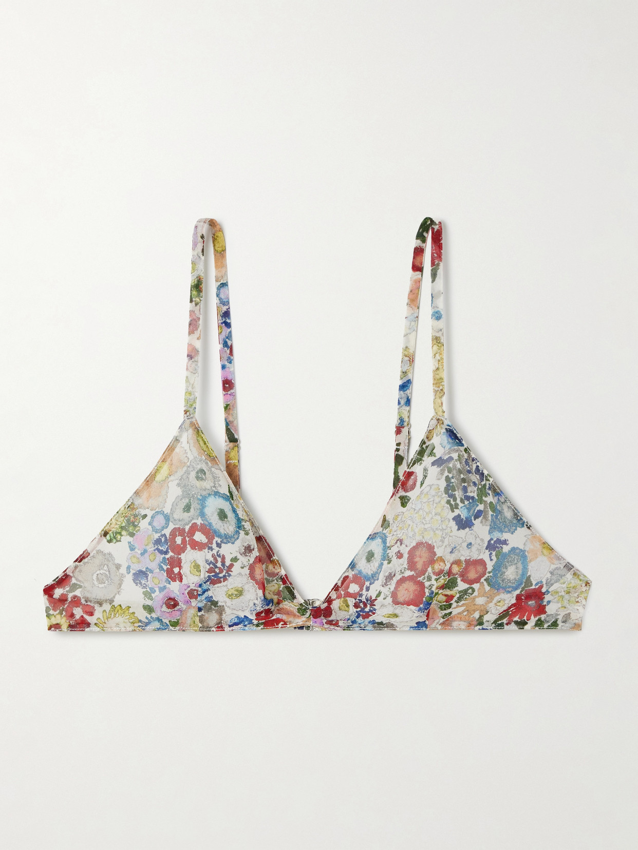 Khaite Talita Floral-print Silk-chiffon Triangle Bra In Multi