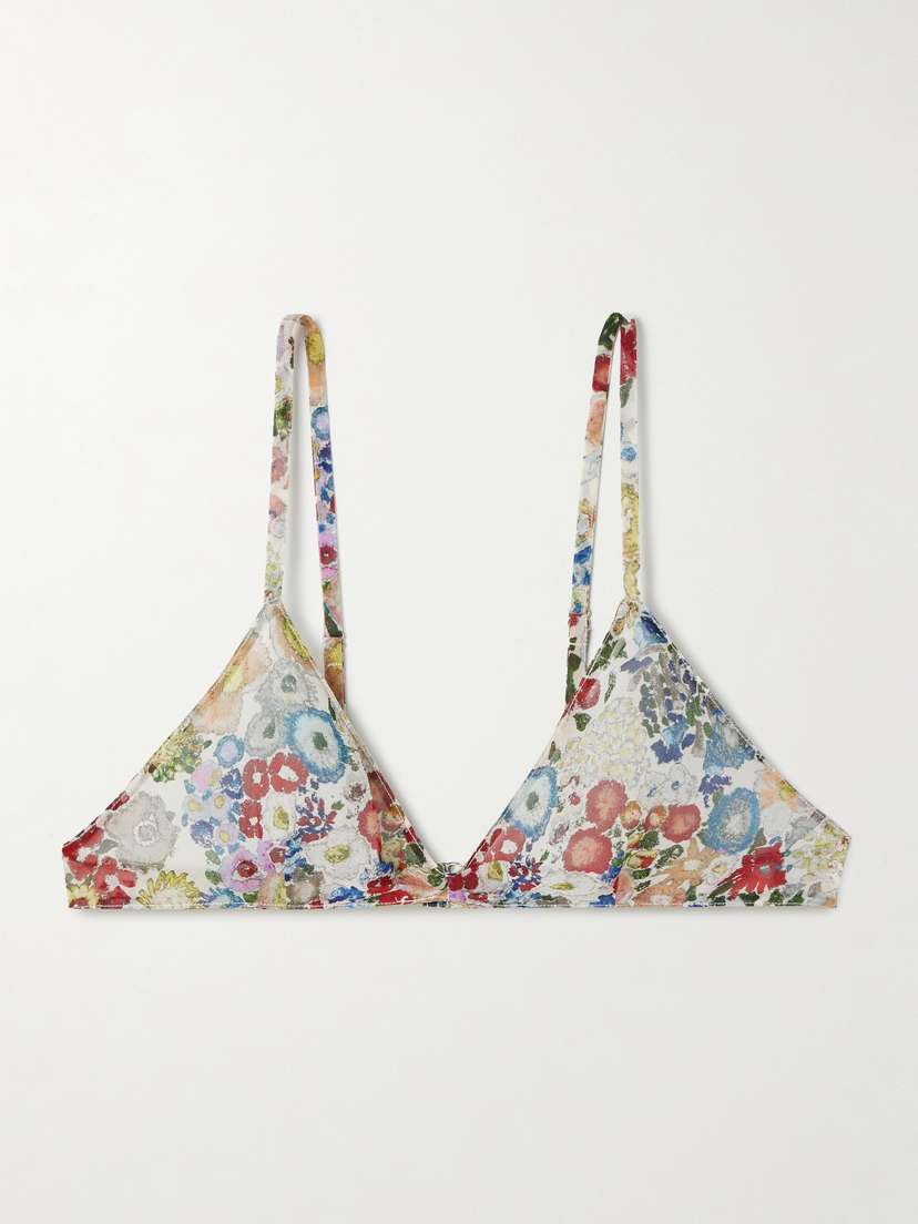 Khaite Talita Floral-print Silk-chiffon Triangle Bra