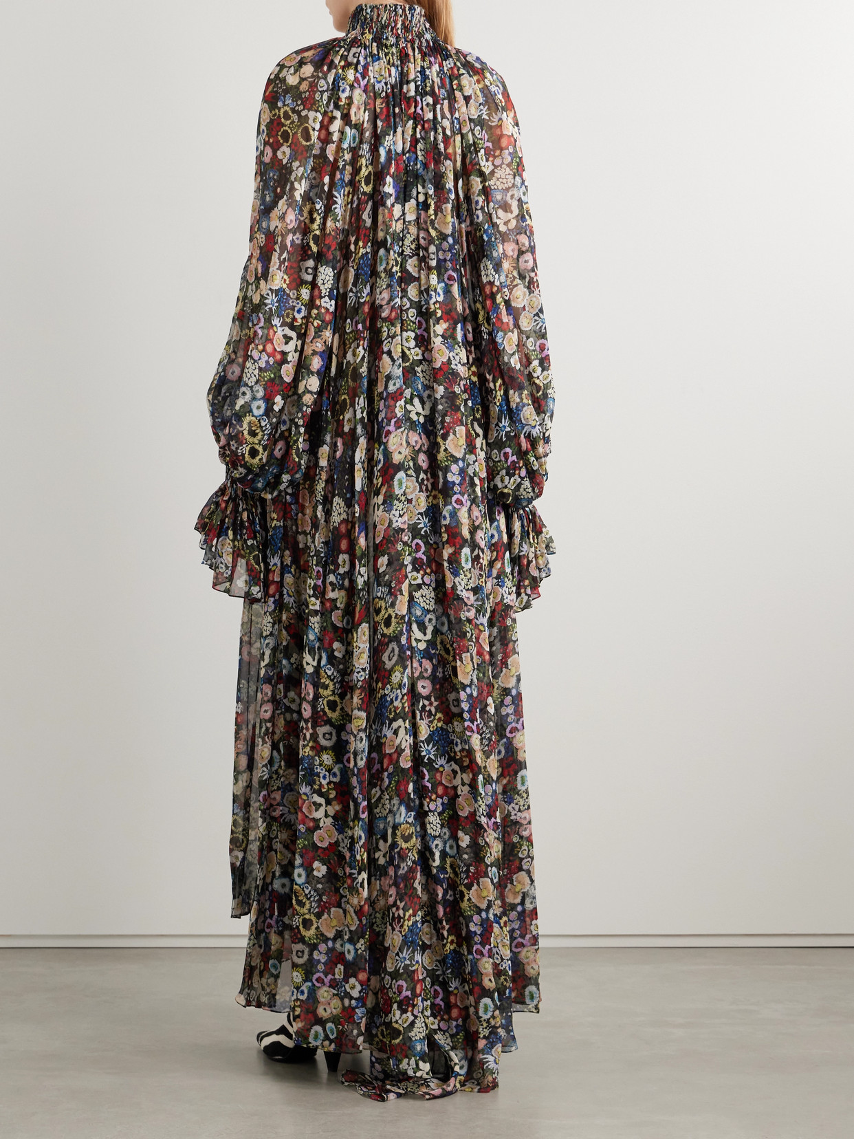 Khaite Edgar Pleated Floral-print Silk-chiffon Turtleneck Maxi Dress In Multi