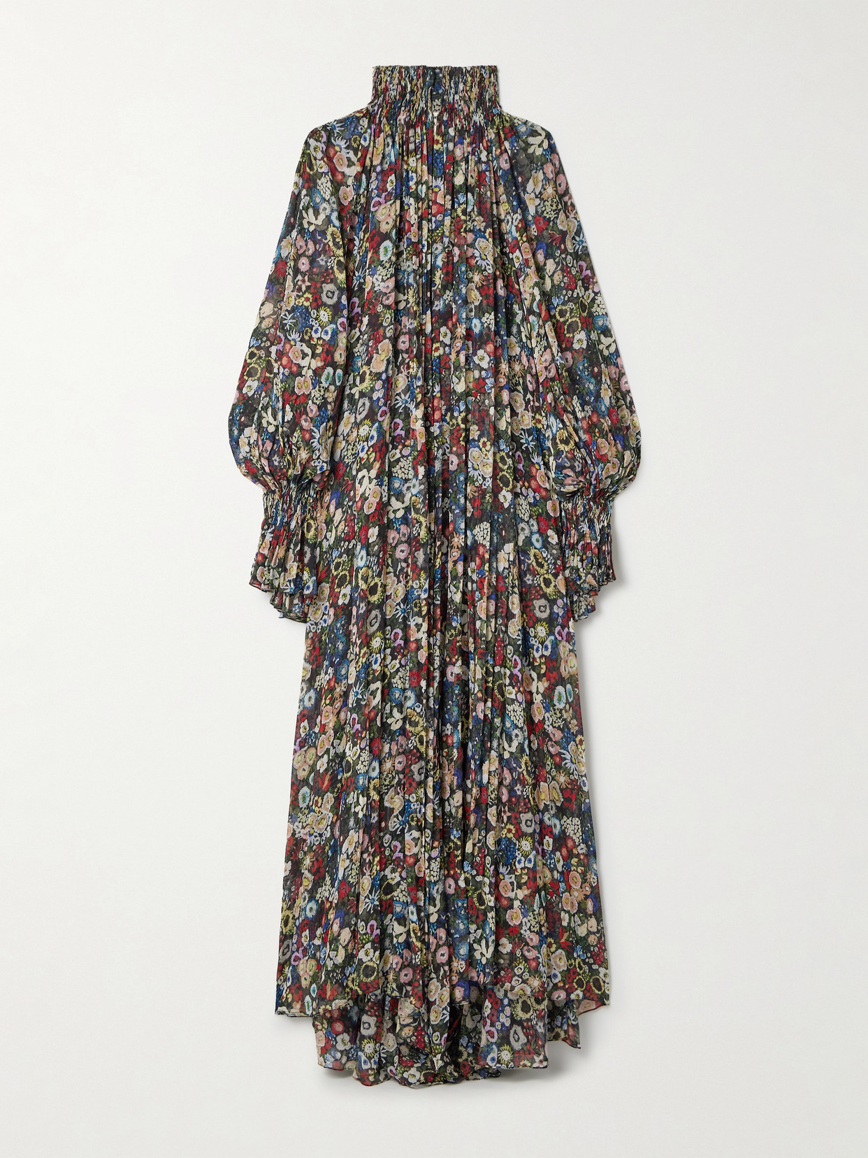 Khaite Edgar Pleated Floral-print Silk-chiffon Turtleneck Maxi Dress In Multi