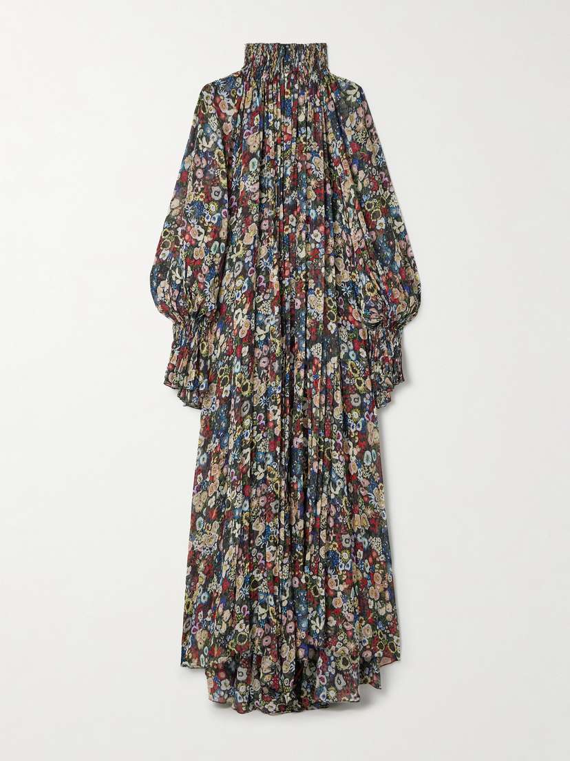 Khaite Edgar Pleated Floral-print Silk-chiffon Turtleneck Maxi Dress