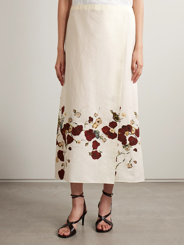 KHAITE Demi floral-print silk and cotton-blend organza midi skirt