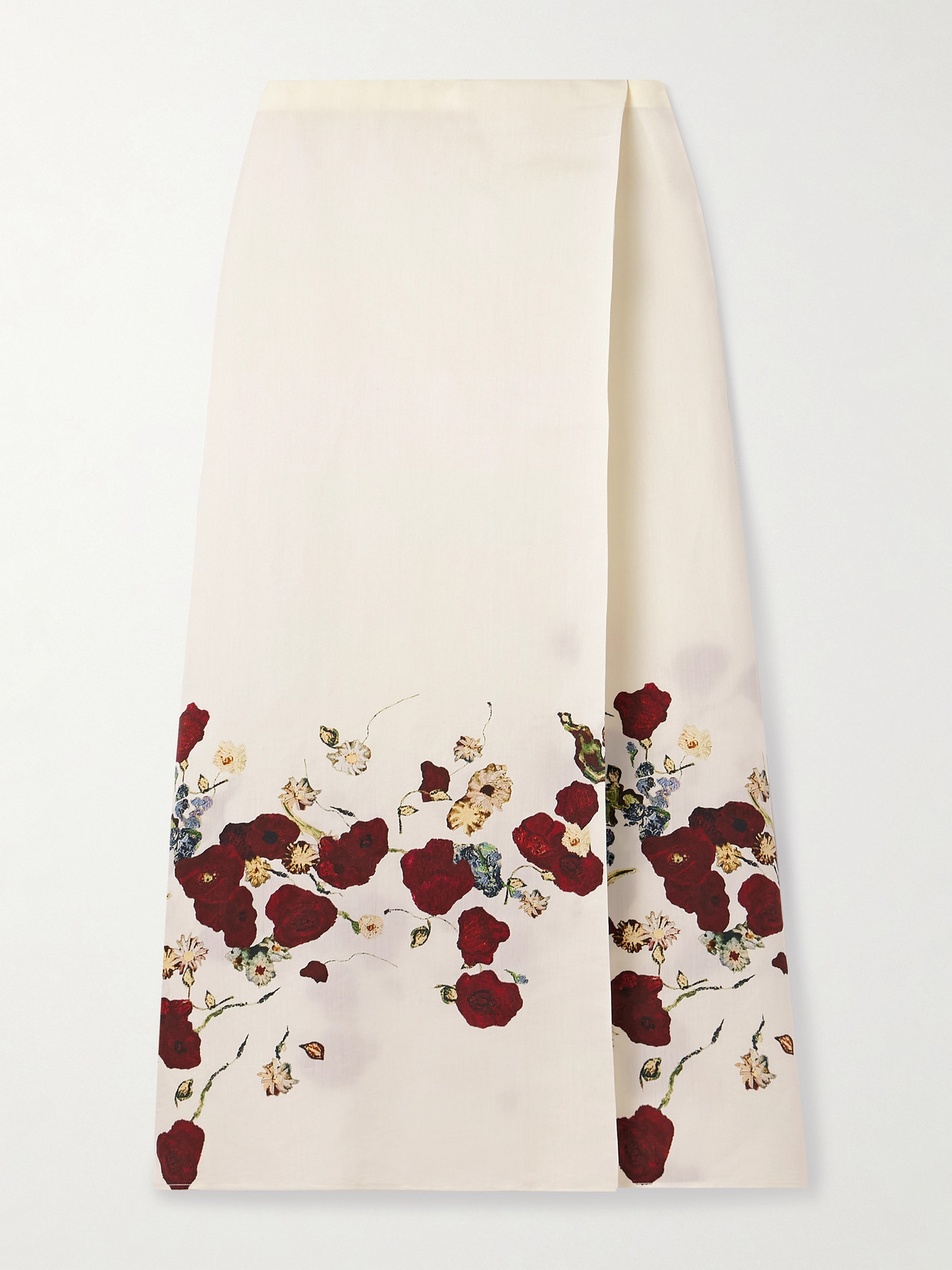 Khaite Demi Floral-print Silk And Cotton-blend Organza Midi Skirt In White