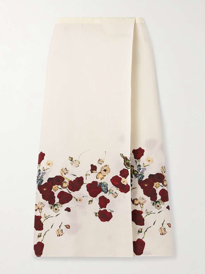 Khaite Demi Floral-print Silk And Cotton-blend Organza Midi Skirt