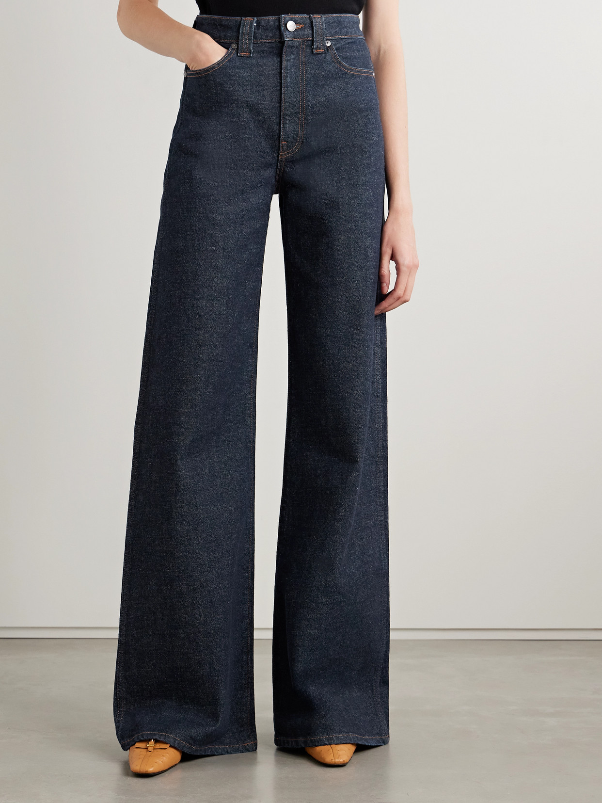 Khaite Delmonico Patch Pocket Wide-leg Jeans In Blue