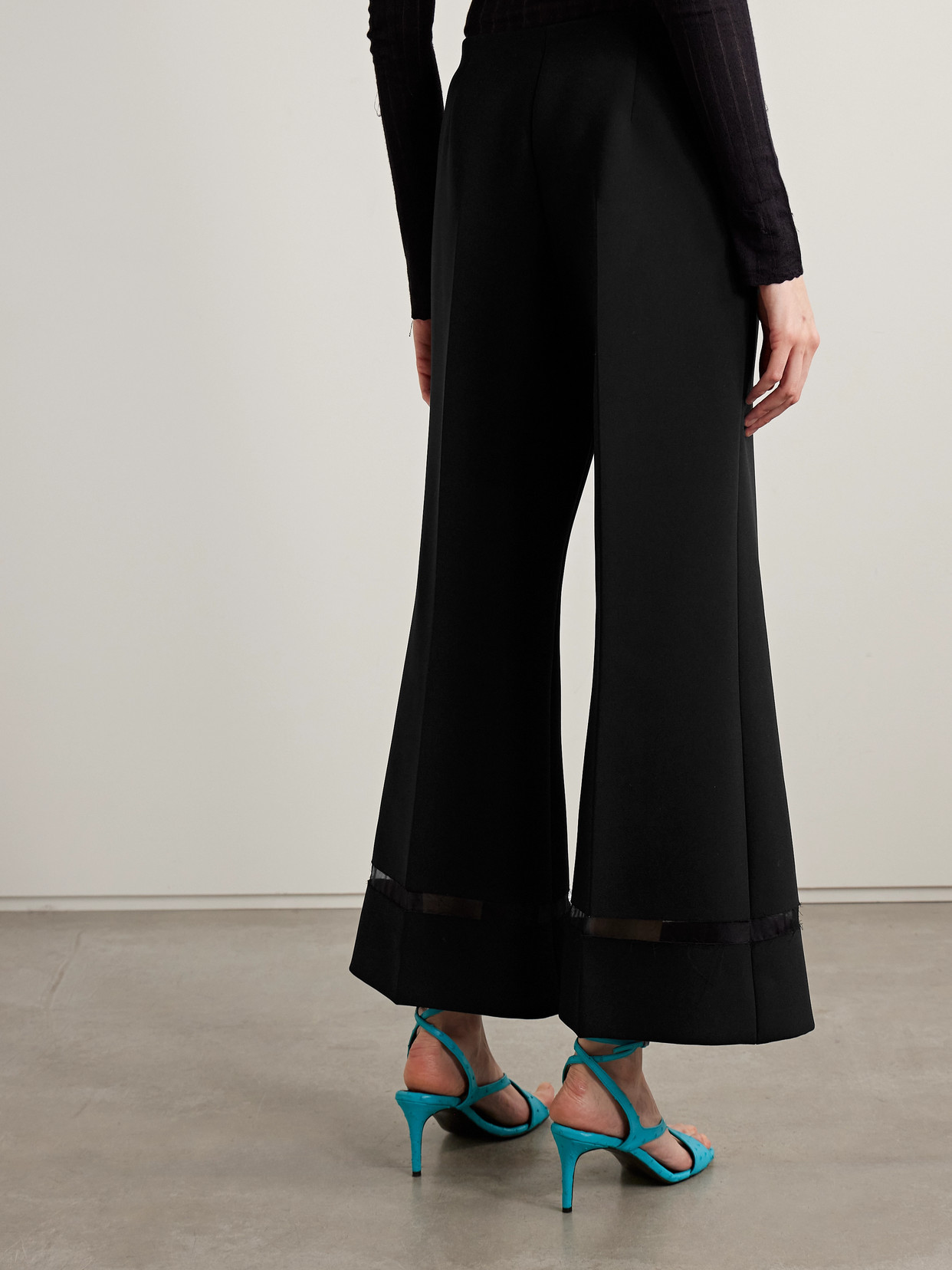 Khaite Wallace Organza-trimmed Crepe Wide-leg Pants In Black
