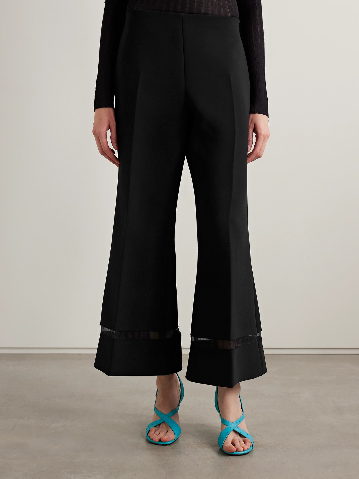 Khaite Wallace Organza-trimmed Crepe Wide-leg Pants In Black