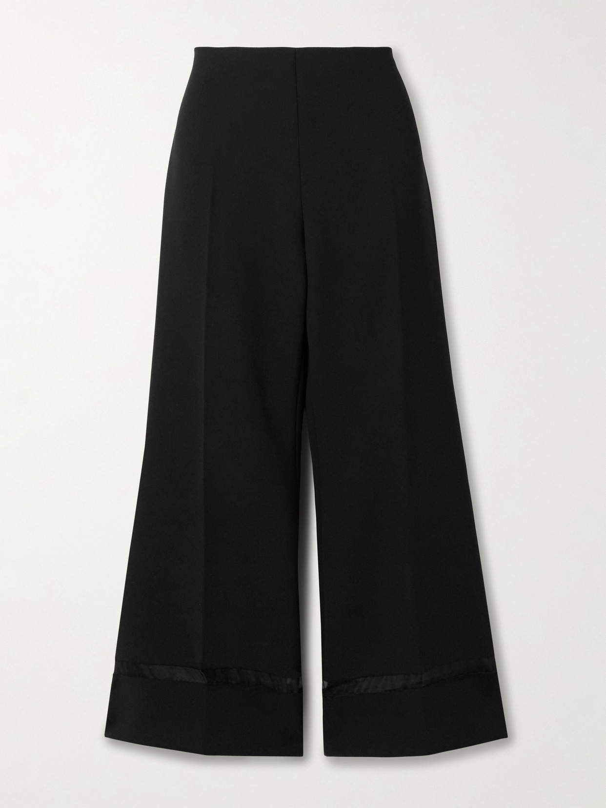 Khaite Wallace Organza-trimmed Crepe Wide-leg Pants In Black