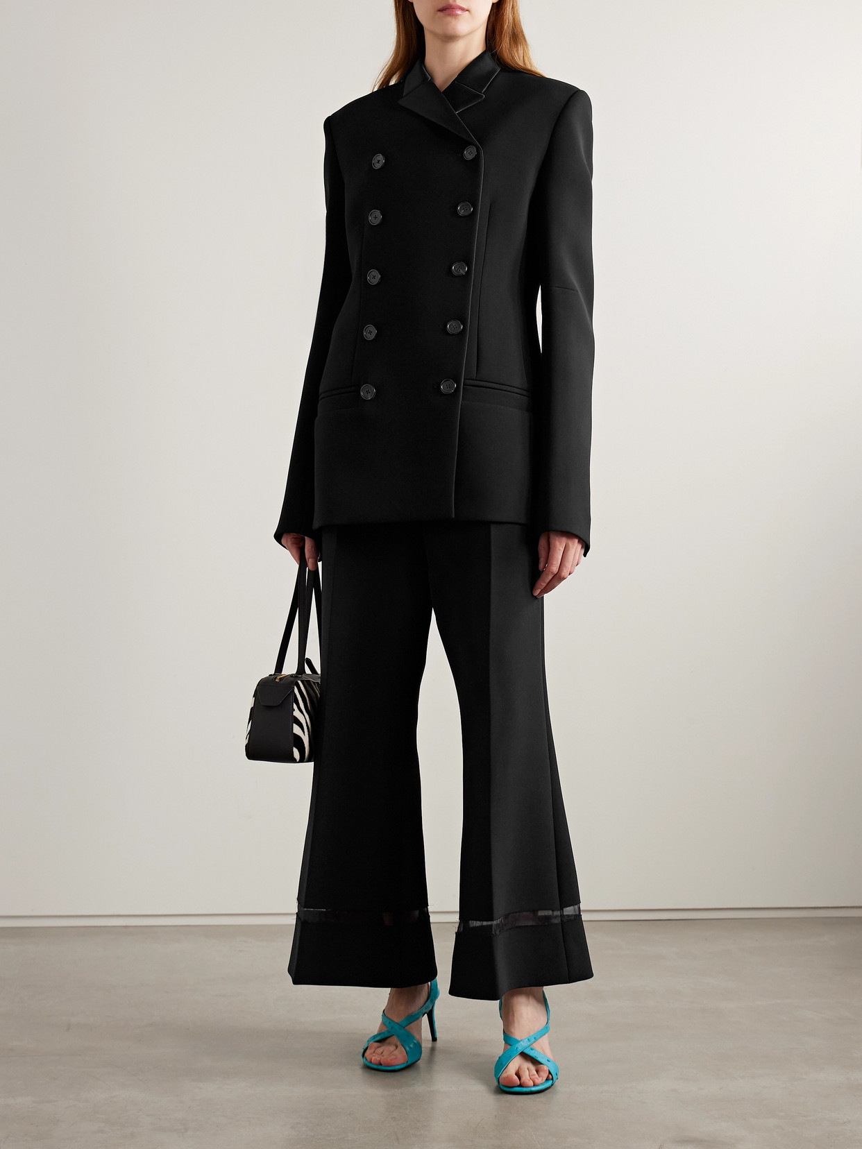 Khaite Wallace Organza-trimmed Crepe Wide-leg Pants In Black