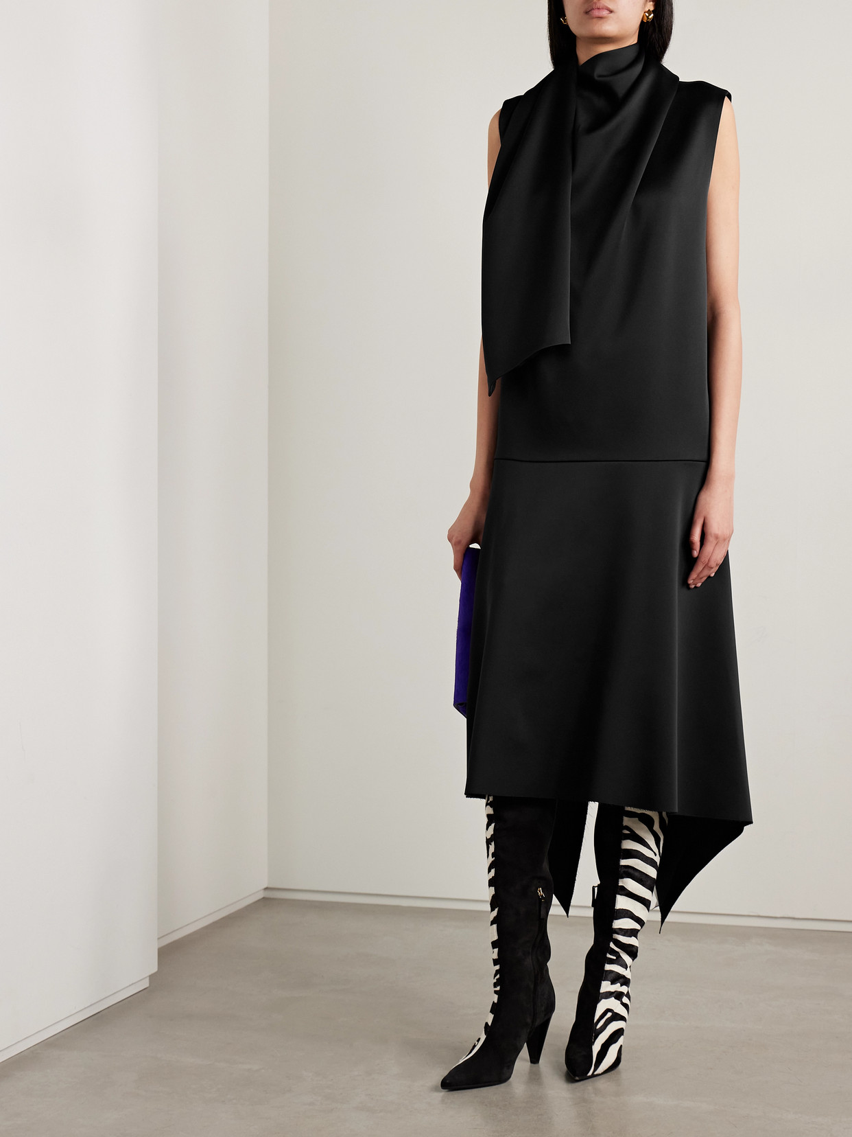 Khaite Loell Draped Duchesse-satin Midi Dress In Black