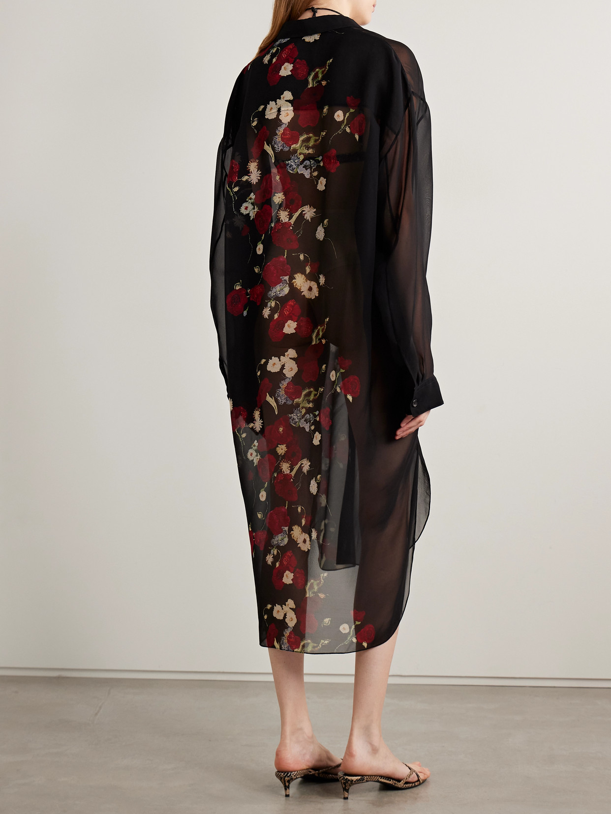 Khaite Gloria Long Sleeve Silk Chiffon Shirtdress In Black