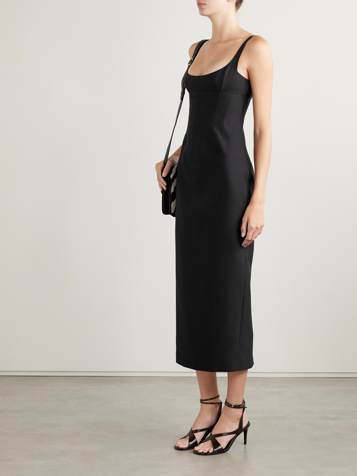 Khaite Lotte Wool And Silk-blend Midi Dress In Black