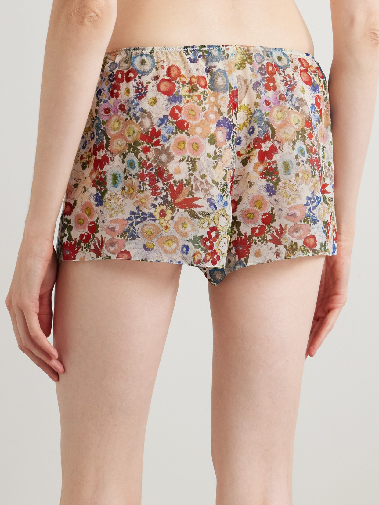 Khaite Tilly Floral-print Silk-chiffon Shorts In Multi