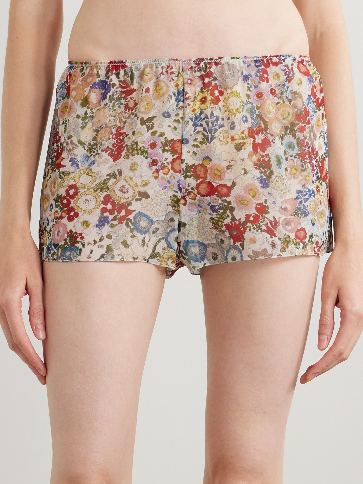 Khaite Tilly Floral-print Silk-chiffon Shorts In Multi