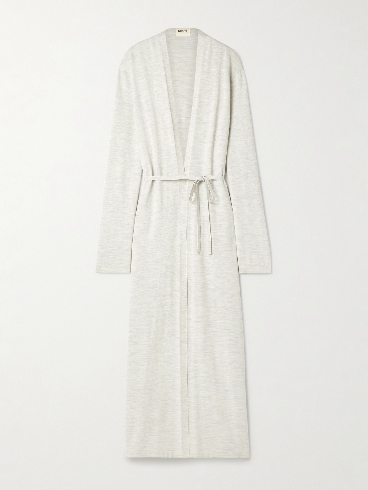 Khaite Alek Belted Merino Wool Cardigan In Gray