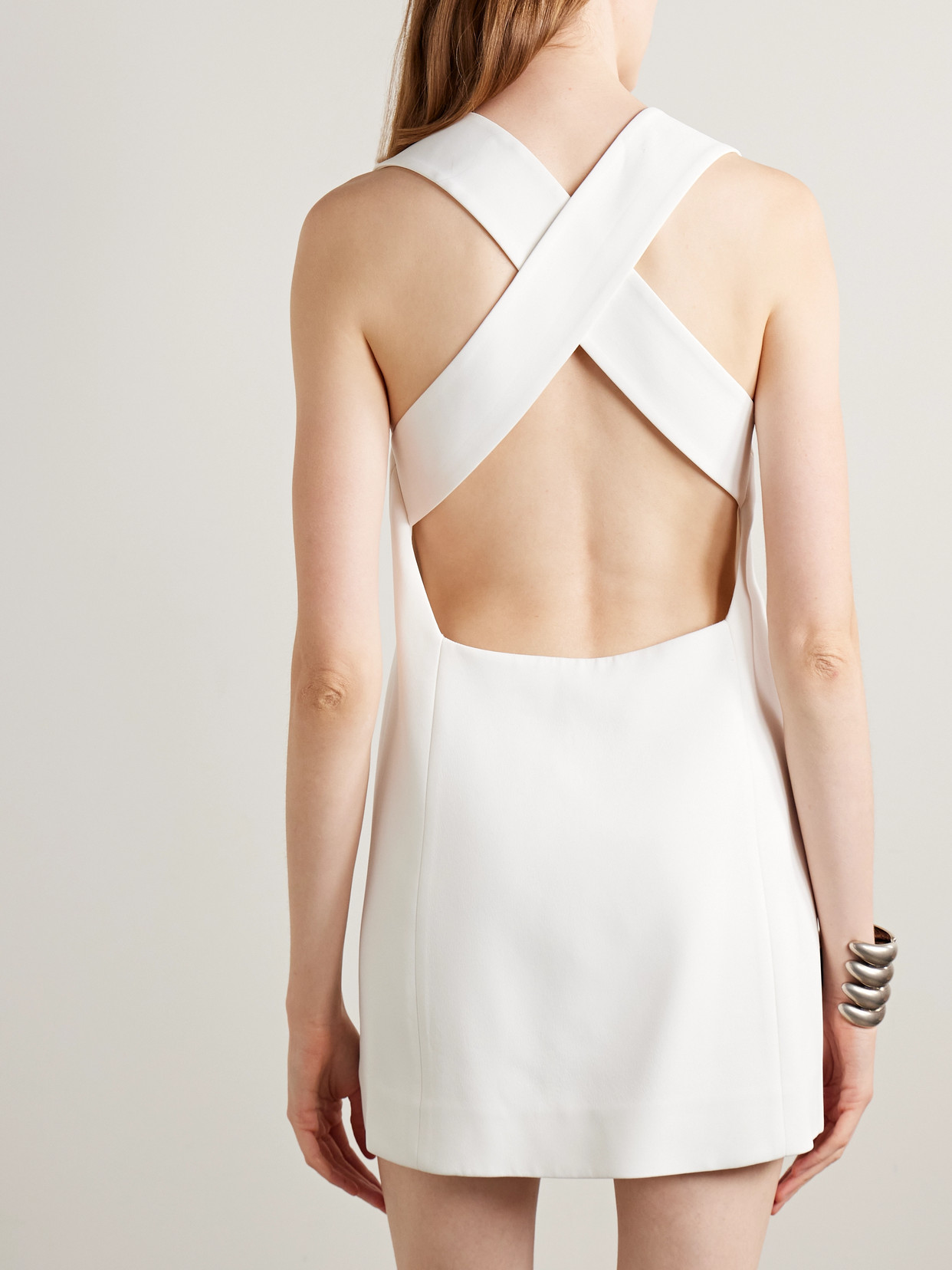 Khaite Mella Cross-back Crepe-satin Mini Dress In White
