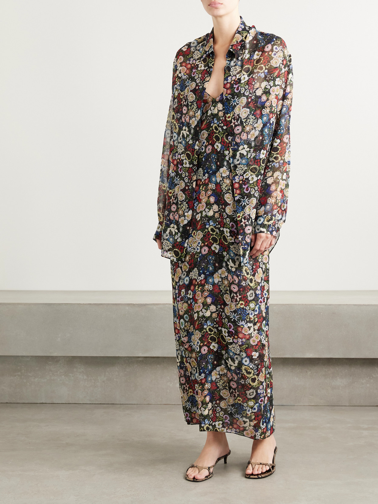 Khaite Taja Floral-print Silk-chiffon Maxi Dress In Multi