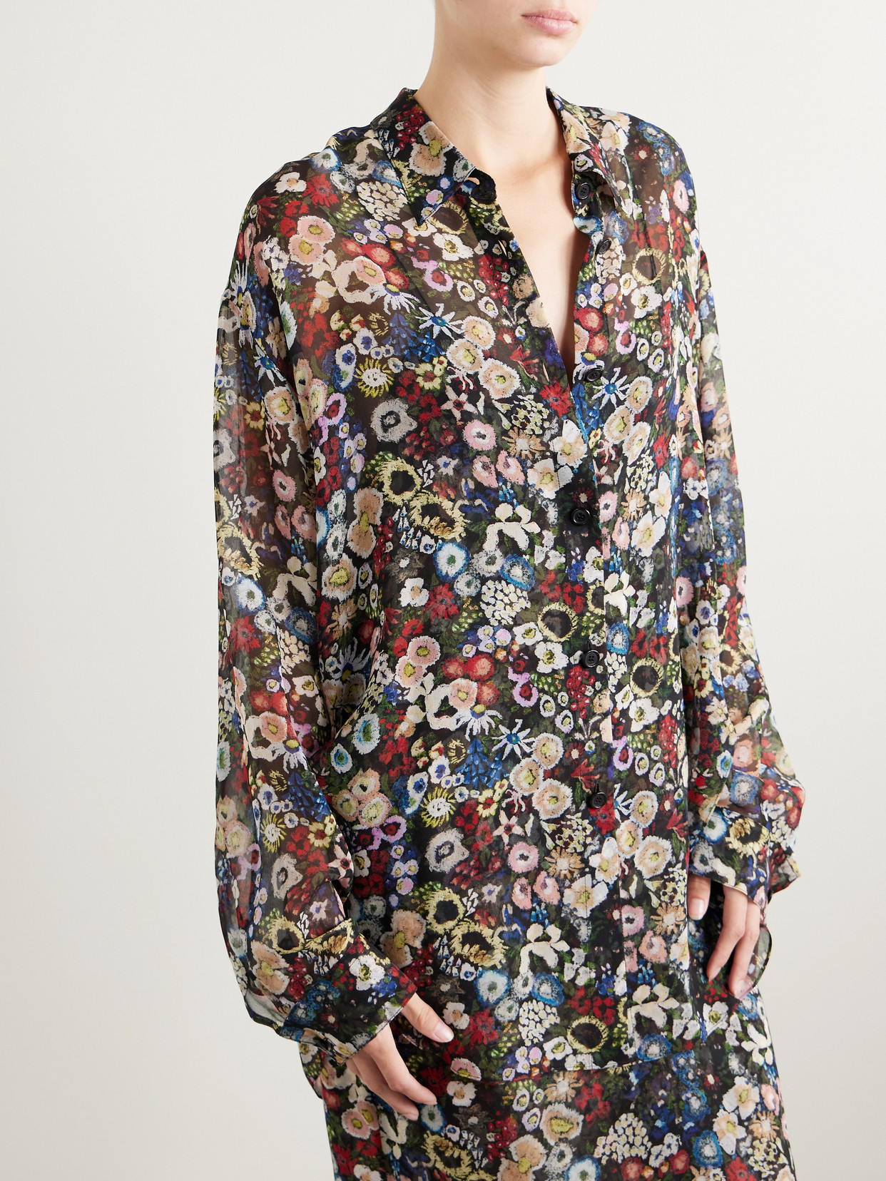 Khaite Goya Printed Silk-chiffon Shirt In Multi