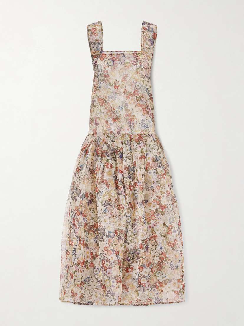 Amello Floral-print Silk-organza Midi Dress