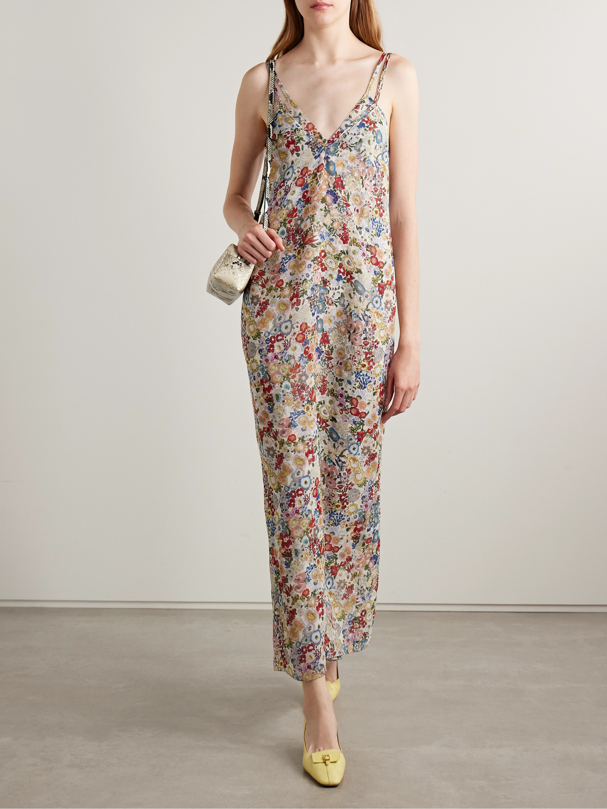 silk chiffon dress with delicate floral print Prom Homecoming A-Line Long Formal Printed Ivory Satin Dress 251P4375 by Terani Couture Ivory Multi / 2