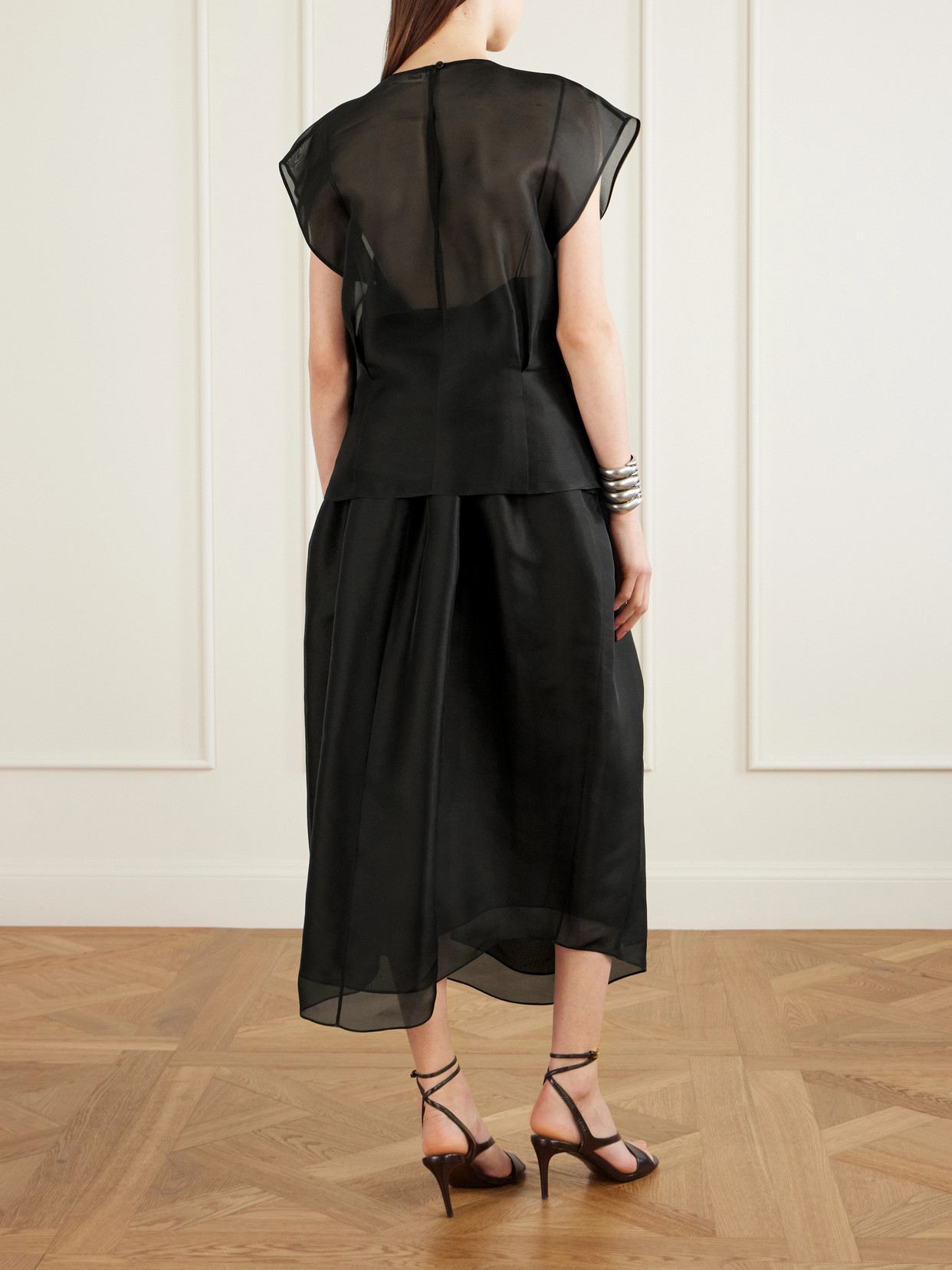 Mer Wrap-Effect Pleated Silk-Organza Blouse