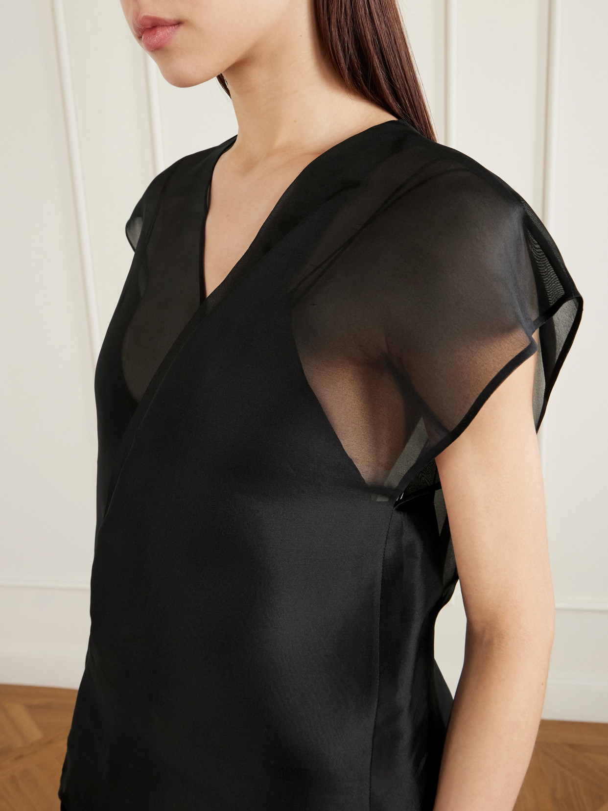 Mer Wrap-Effect Pleated Silk-Organza Blouse