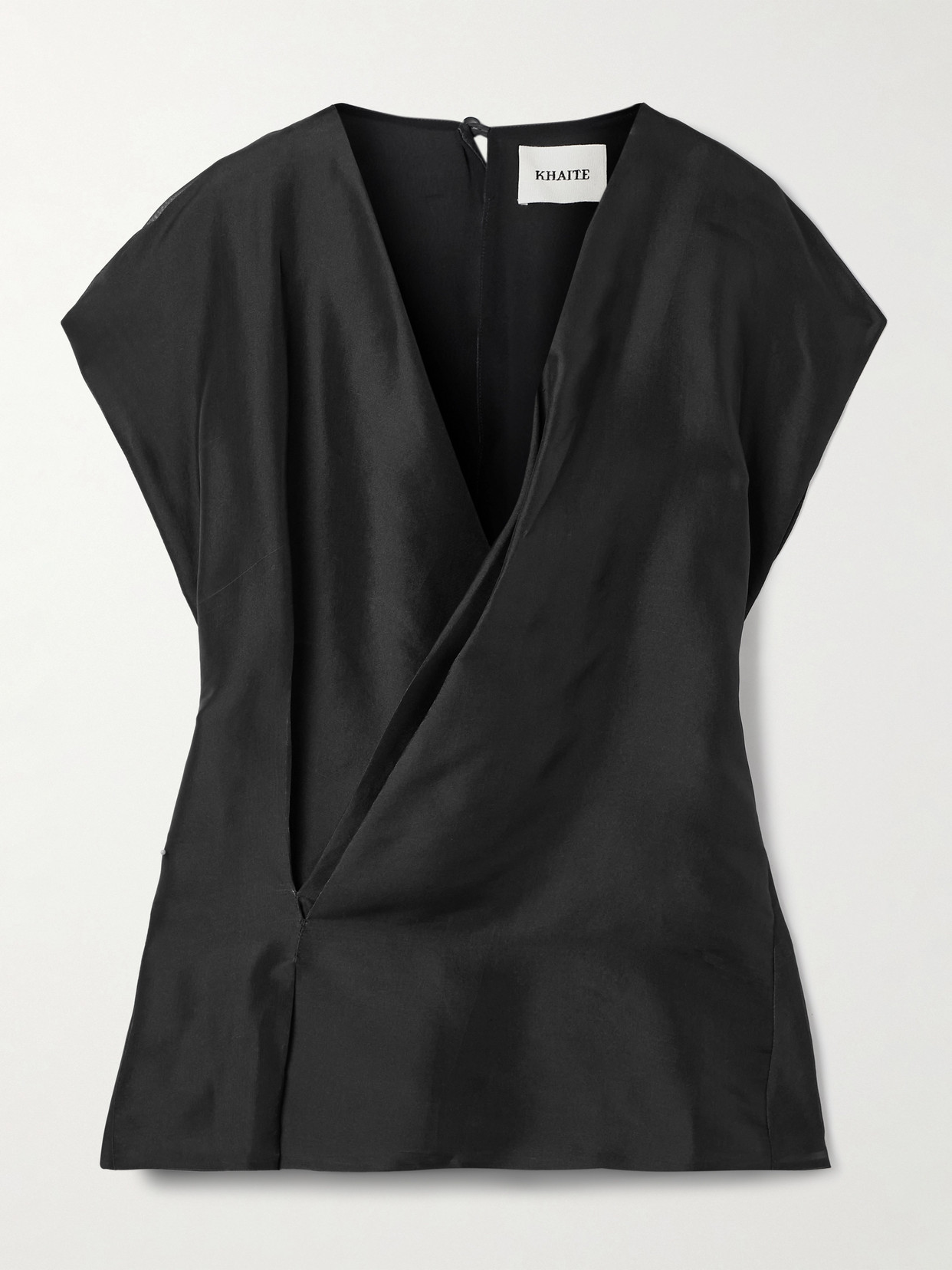 Khaite Mer Wrap-effect Pleated Silk-organza Blouse In Black