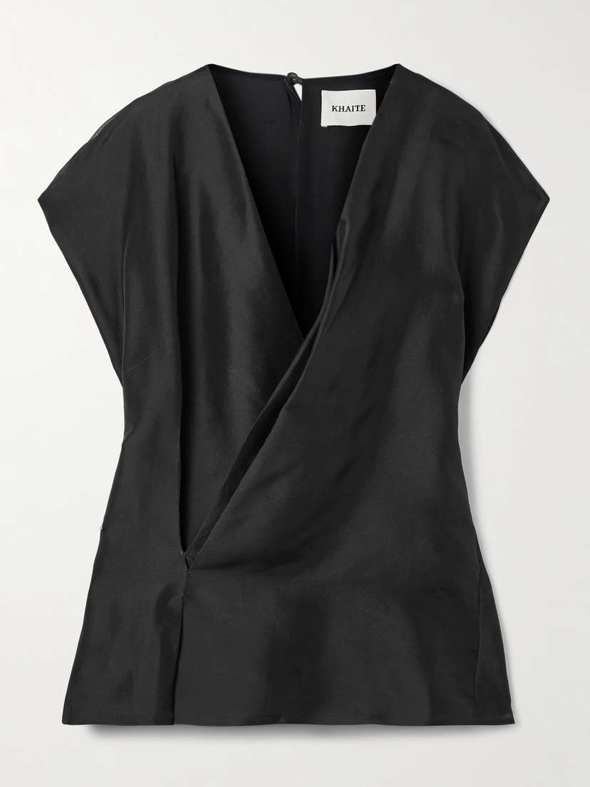 Khaite Mer Wrap-effect Pleated Silk-organza Blouse