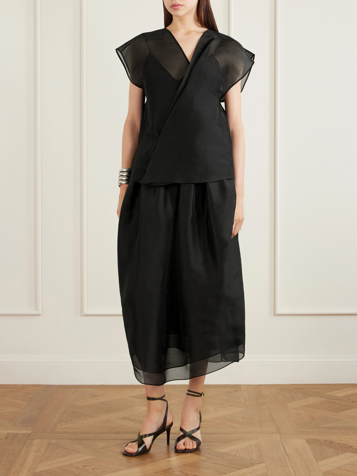 Mer Wrap-Effect Pleated Silk-Organza Blouse