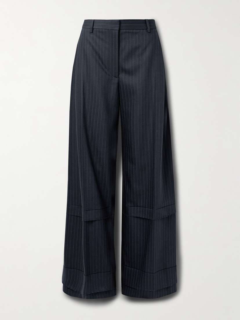 Khaite — Linden tiered pinstriped herringbone twill wide-leg pants