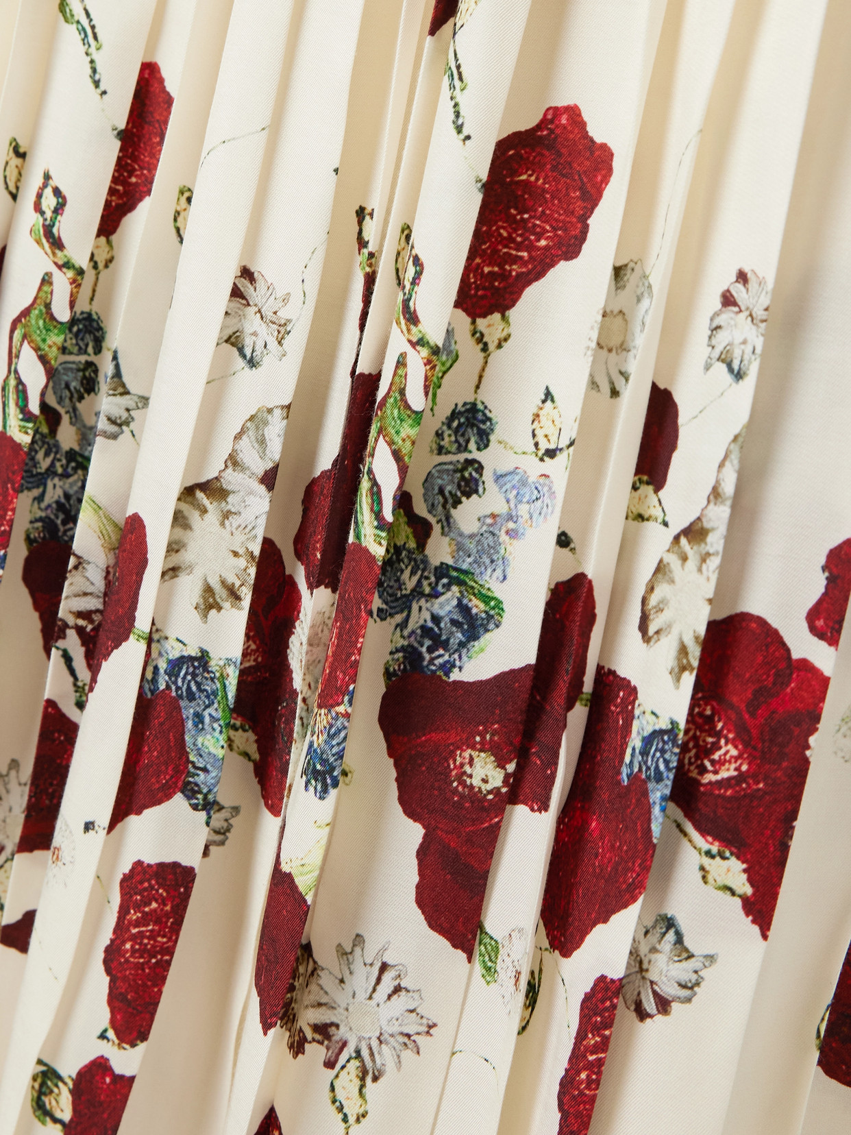 Khaite Anya Pleated Floral-print Satin-twill Midi Skirt In White