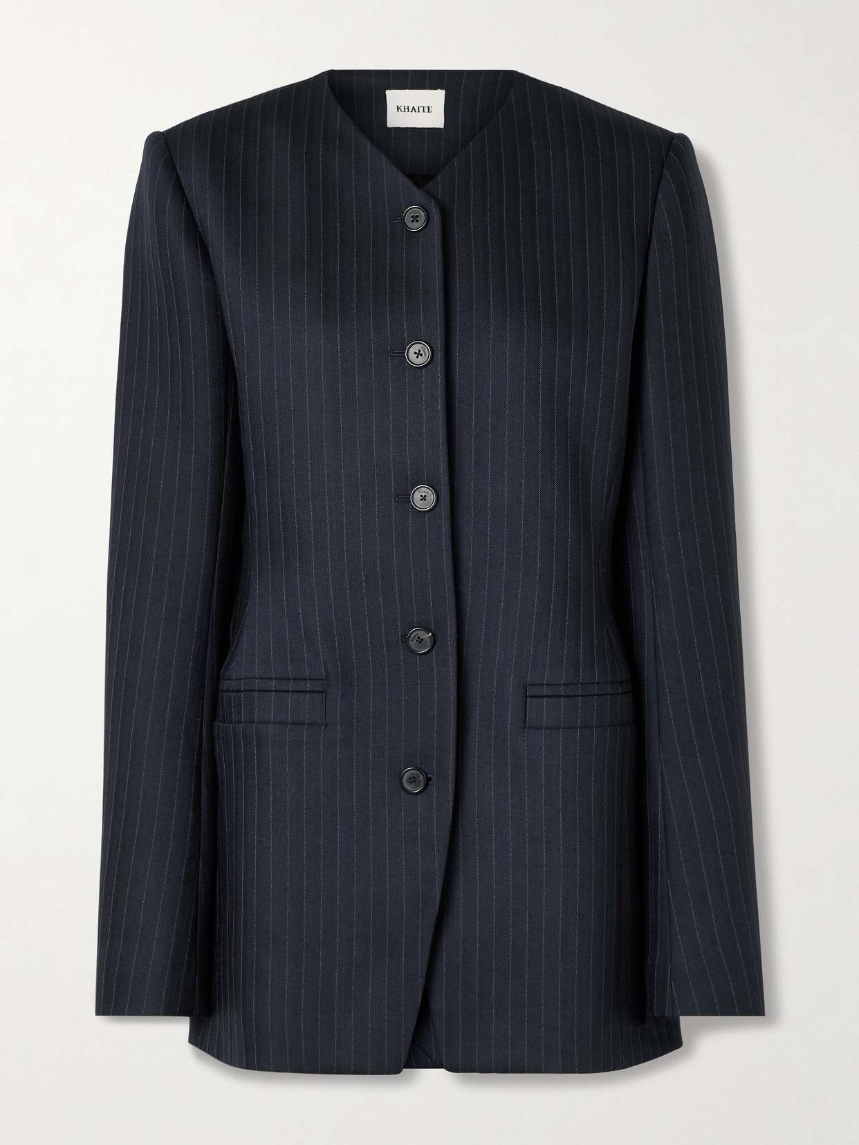 Khaite Naran Pinstriped Herringbone Woven Blazer In Blue