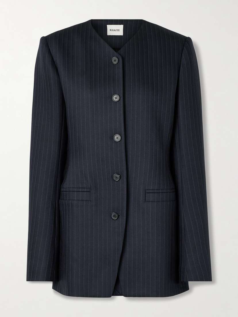 Khaite Naran Pinstriped Herringbone Woven Blazer
