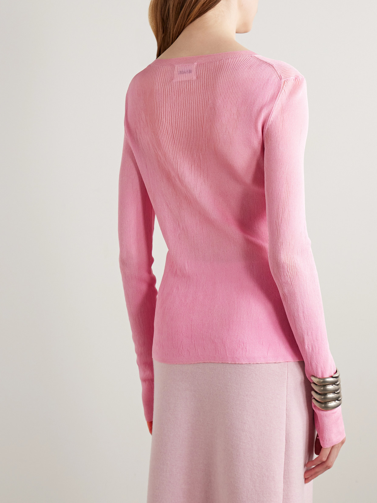 Khaite Mosi Ribbed Silk Top In Pink