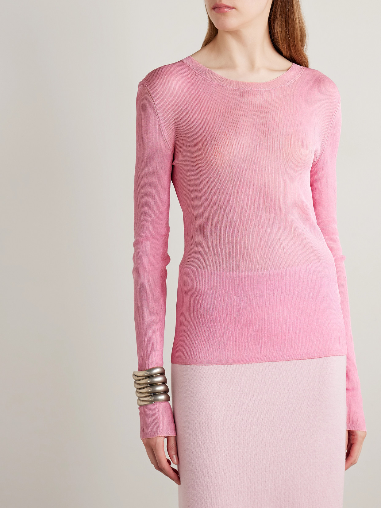 Khaite Mosi Ribbed Silk Top In Pink