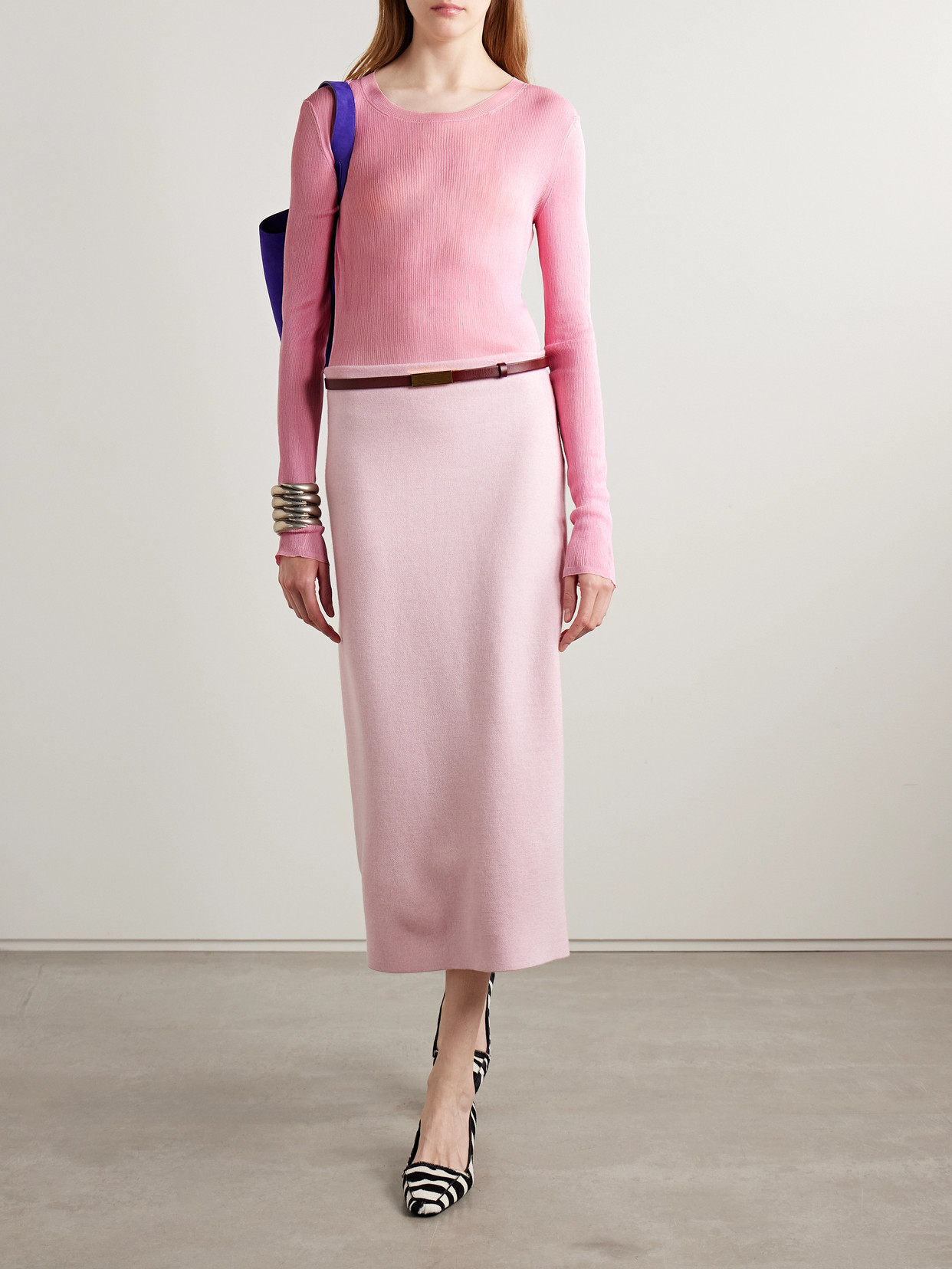 Khaite Mosi Ribbed Silk Top In Pink