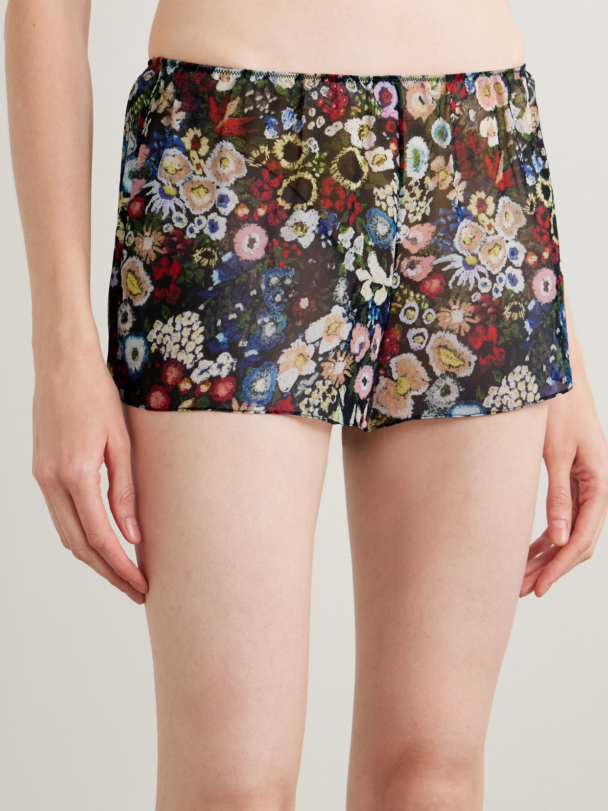 Khaite Tilly Floral-print Silk-chiffon Shorts In Multi