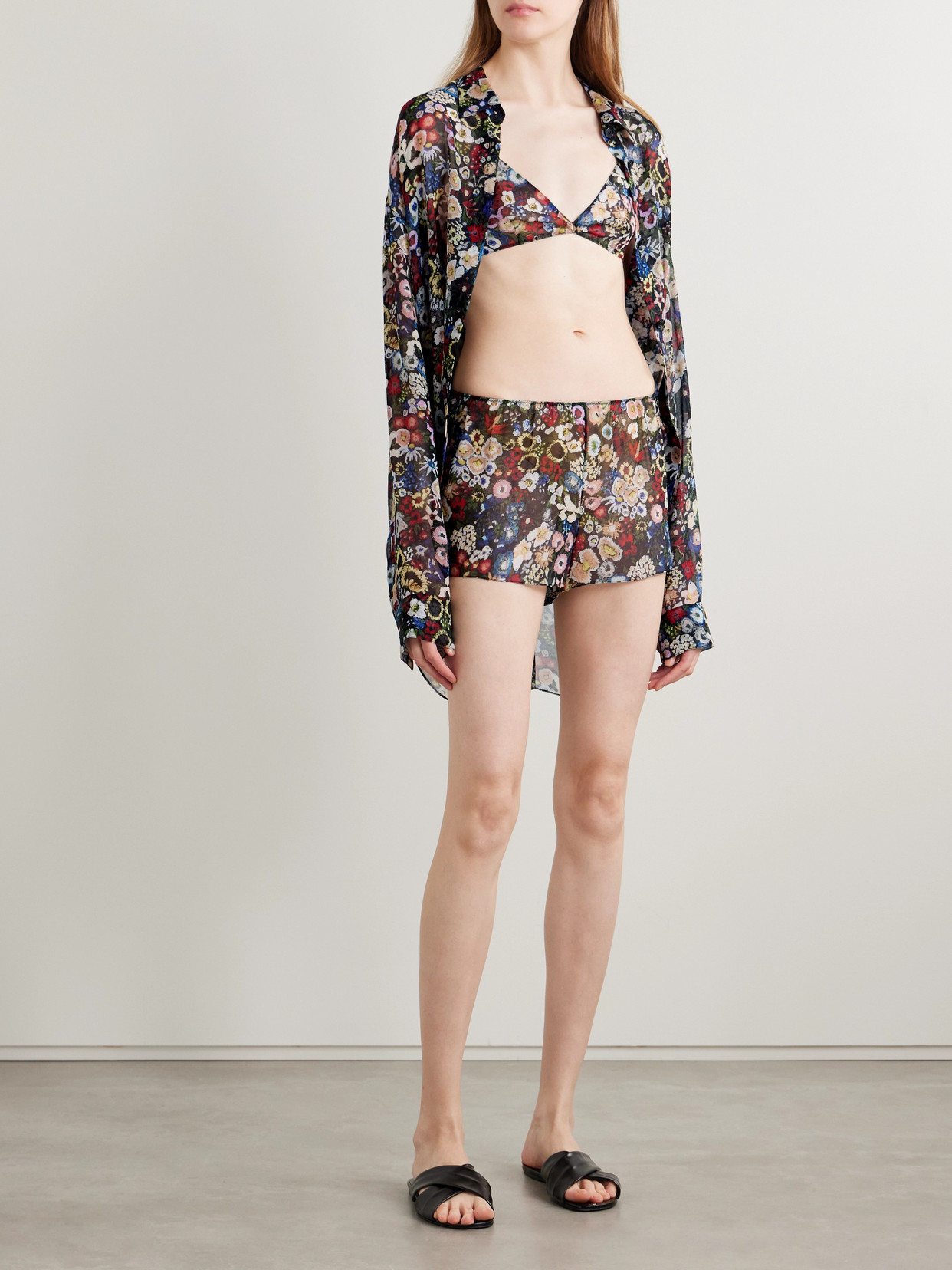 Khaite Tilly Floral-print Silk-chiffon Shorts In Multi