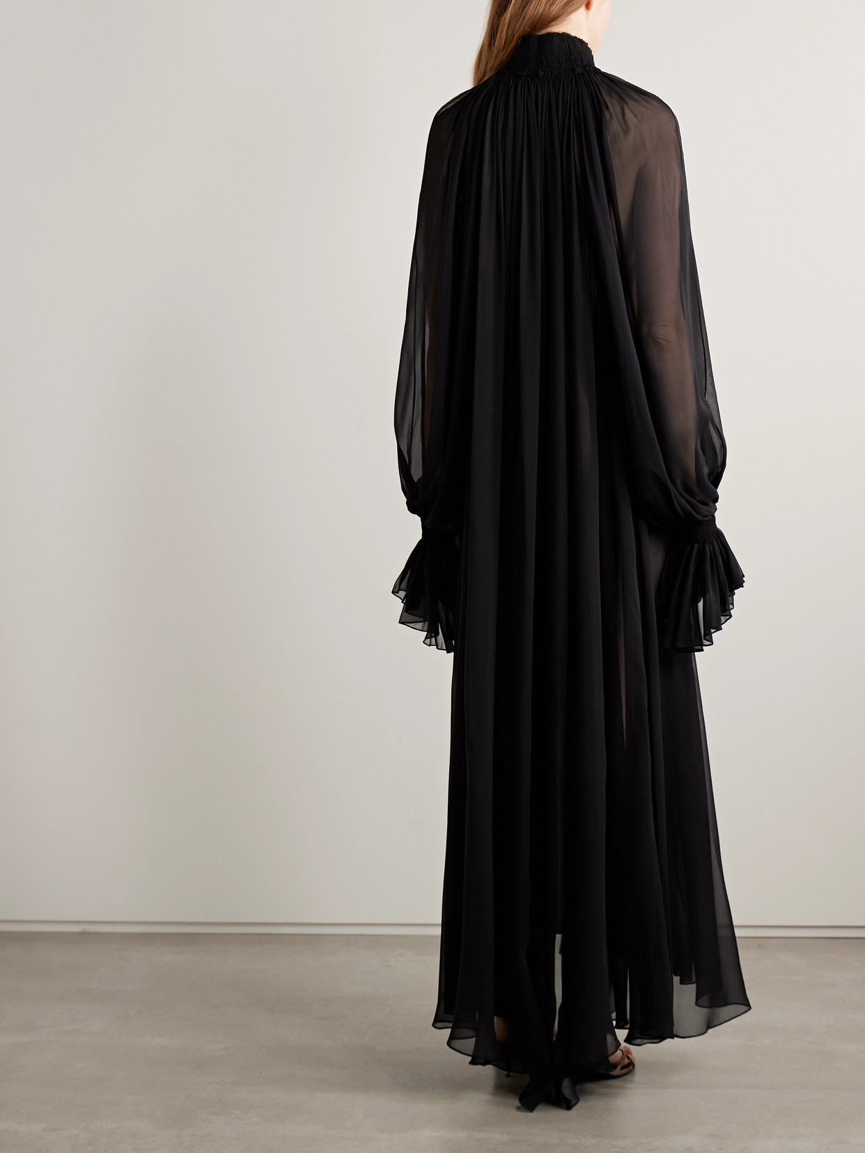 Khaite Edgar Gathered Silk-chiffon Maxi Dress In Black