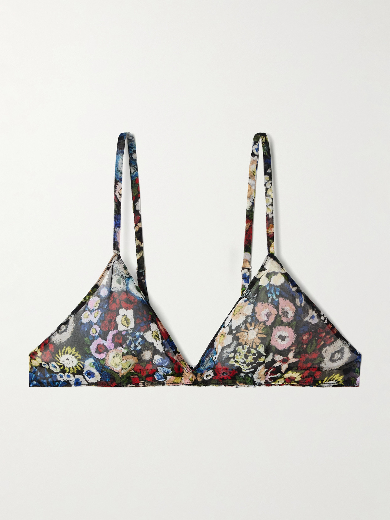 Khaite Talita Floral-print Silk-chiffon Triangle Bra In Multi