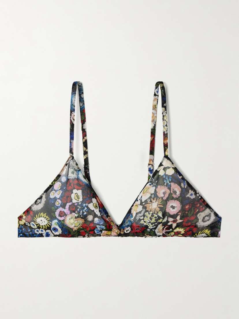 Khaite Talita Floral-print Silk-chiffon Triangle Bra