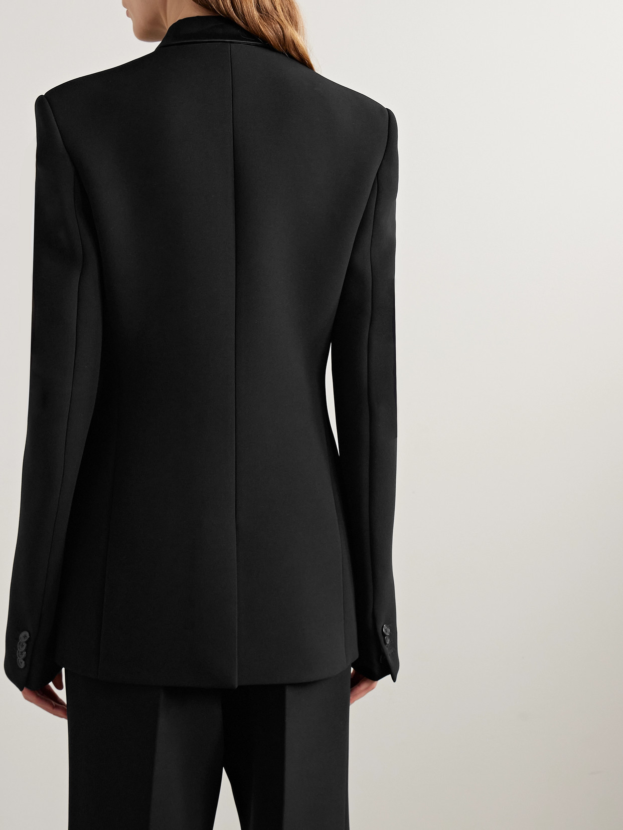 Khaite Sabel Double-breasted Satin-trimmed Crepe Blazer In Black
