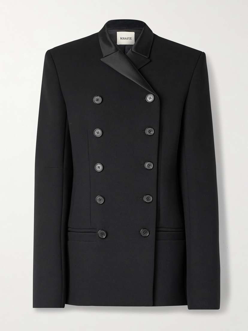 Khaite — Sabel double-breasted satin-trimmed crepe blazer