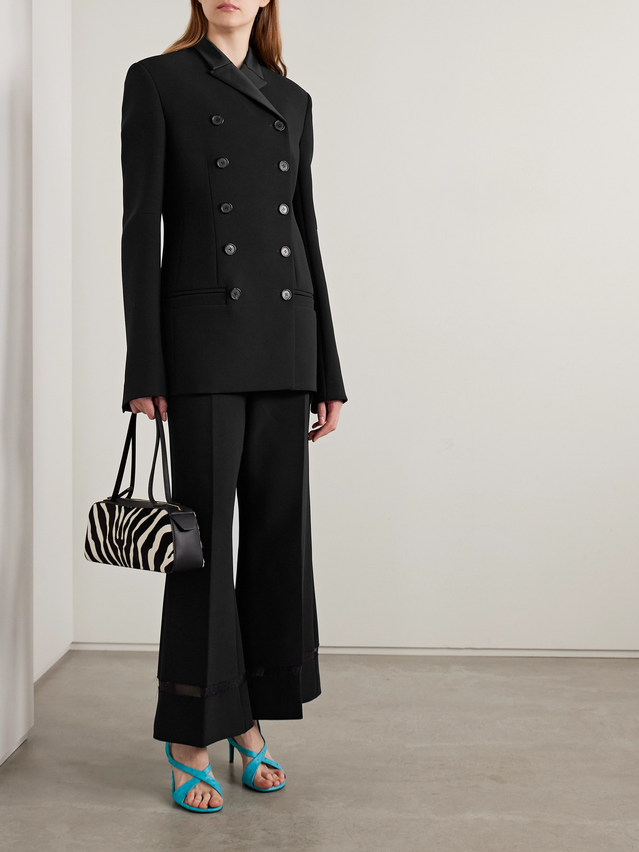 Khaite Sabel Double-breasted Satin-trimmed Crepe Blazer In Black